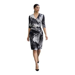 Monochromatic Abstract Print Wrap Dress | City Chic | Career Statement | Medium